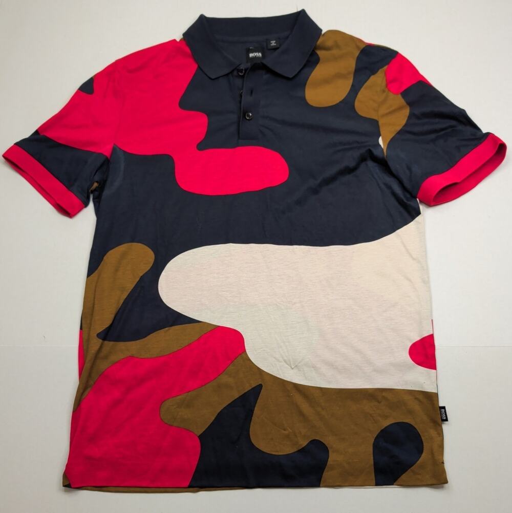 BOSS HUGO BOSS Men's Parlay 79 Camouflage Dark Blue Polo Shirt Size M Mercerised